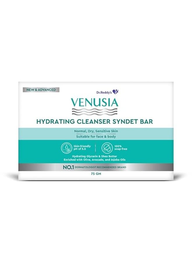 VENUSIA Dr. Reddy's Venusia Hydrating Cleanser Syndet Bar | 100% soap-free, pH 5.5, Non-irritating, Hypoallergenic, PAMA-free | Enriched with Hydrating Glycerin, Shea Butter, Olive Oil, Avocado Oil & Jojoba Oil - 75g - Image 1